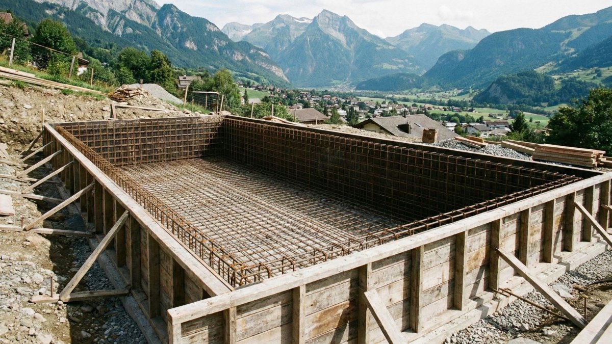 Construction piscine béton armé.