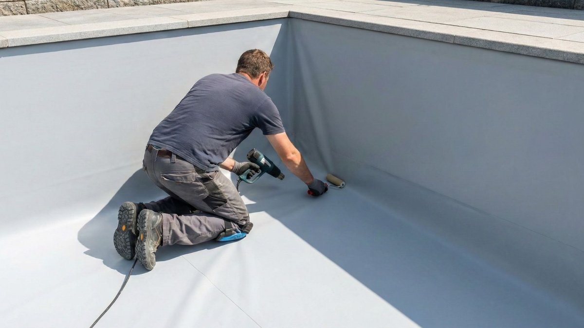 Rénovation piscine, PVC armé.